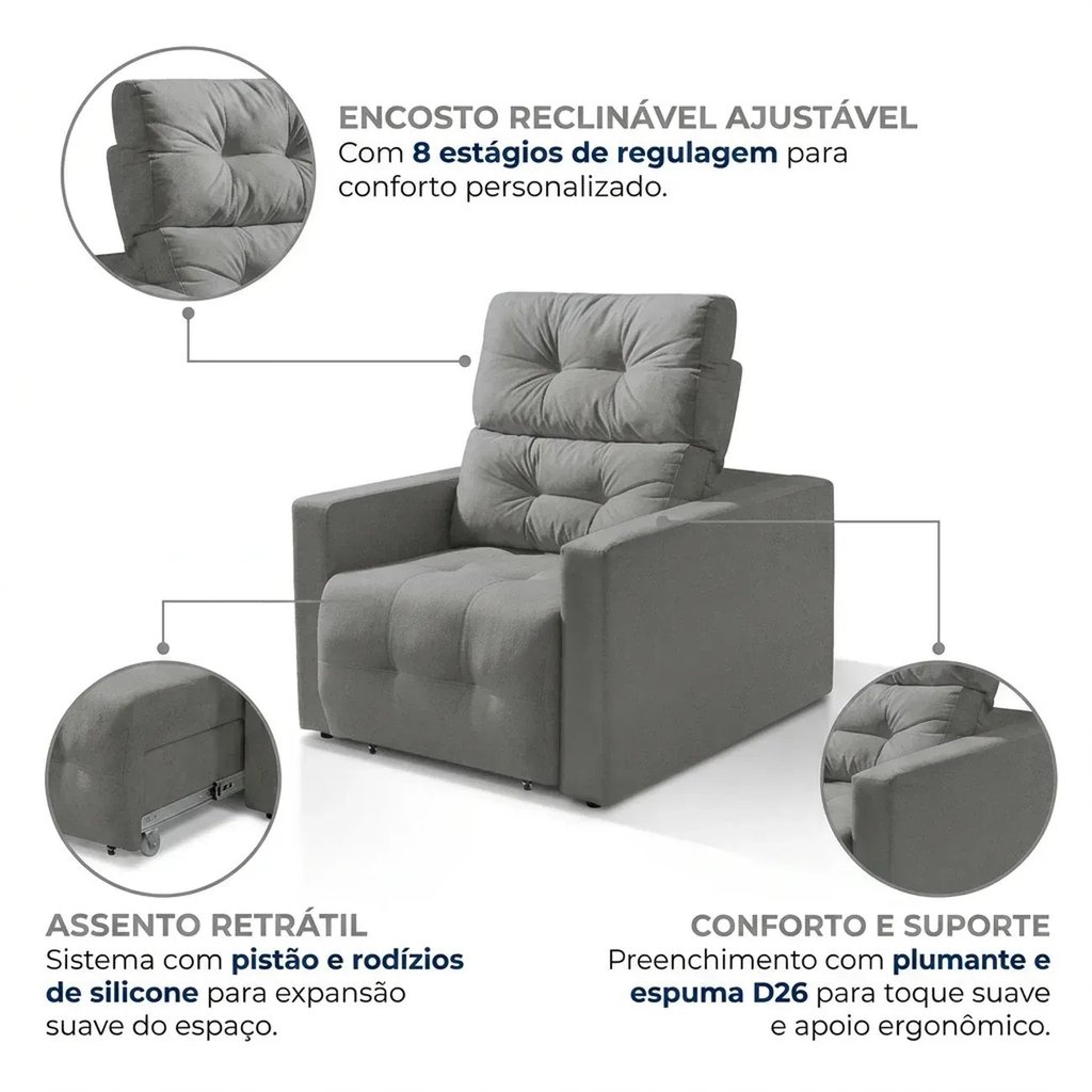 Poltrona Retrátil Reclinável Alba Yescasa Cinza Cinza — imagem 2 de 2