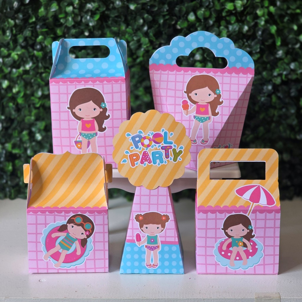 Kit Caixinhas POOL PARTY MENINA para festa infantis lembrancinhas de aniversario mimos decoração personalizados do tema