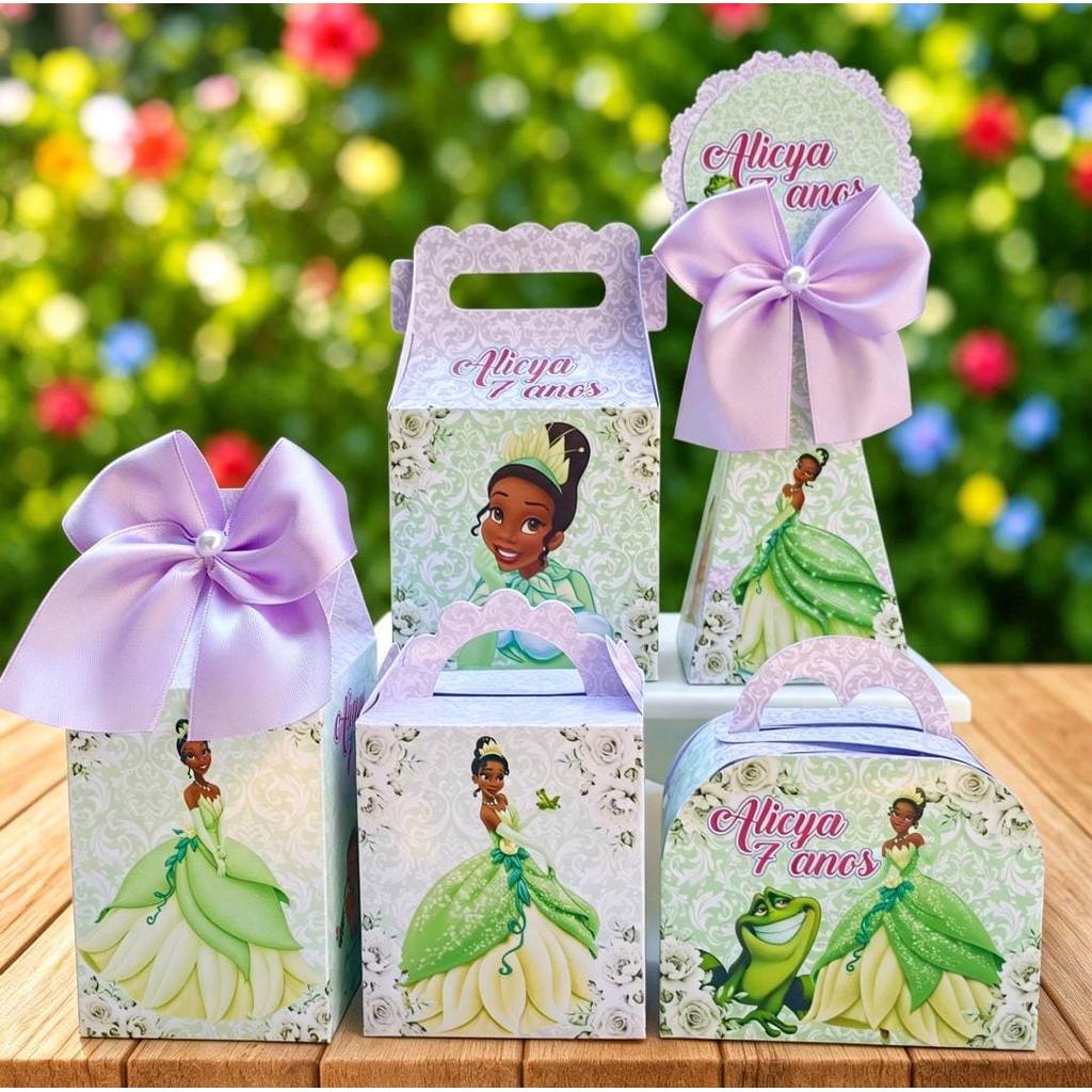15 a 50un Kit lembrancinha Princesa e o Sapo Tiana Caixinhas ( PEGUE E MONTE ) Festa Infantil aniversario personalizados
