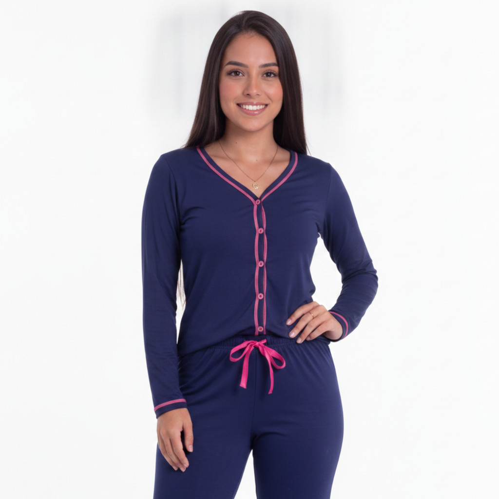 Pijama Inverno Feminino Blogueirinha Quentinho de Botão Maternidade Amamentacao Gestante
