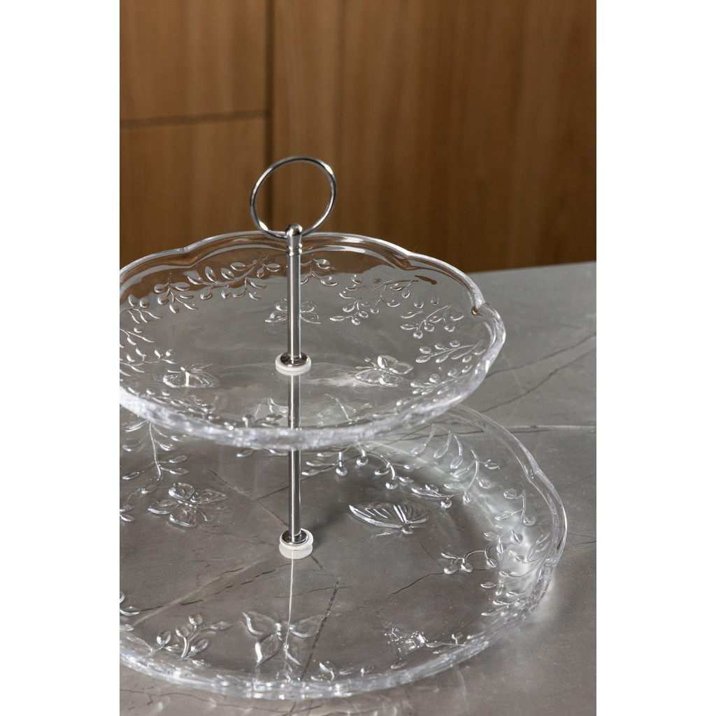 Prato para Doce 2 Andares New Butterfly 20cm/26cm Cristal Ecologico - Lyor
