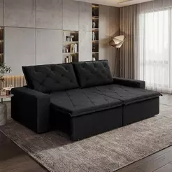 Sofá Cama Bangkok Sem Caixa 3,00m Retrátil e Reclinável Com Molas Velut Preto- King House
