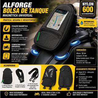 Alforge Bolsa Tanque Moto Magnética Impermeável Universal Porta Celular com Ímã Viagem Motociclista Bag Moto