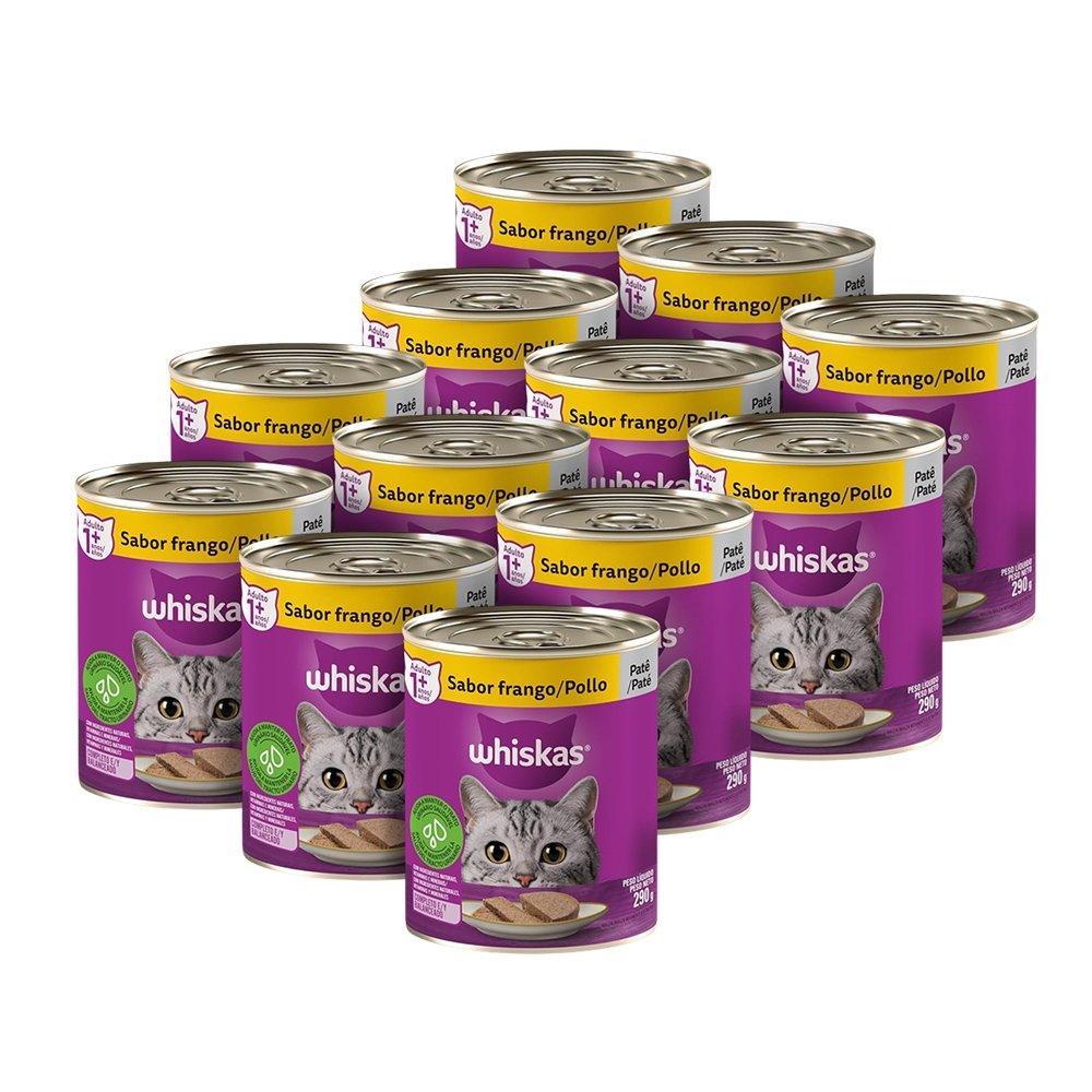 Kit 12 Latas de Ração para Gato Whiskas Premium - Patê de Frango 290g