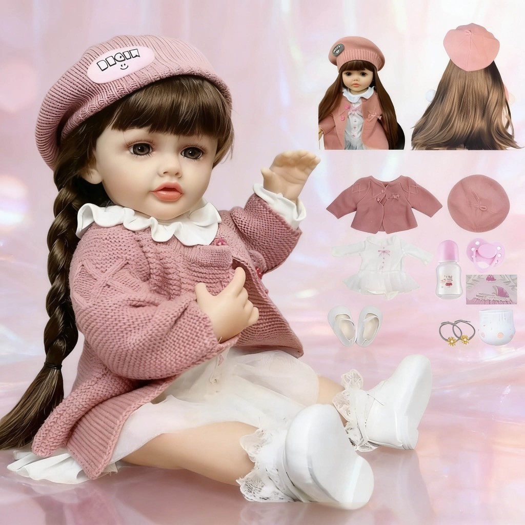 Boneca Bebê Reborn Menina Corpo Total em Silicone  55cm Realista Cabelo