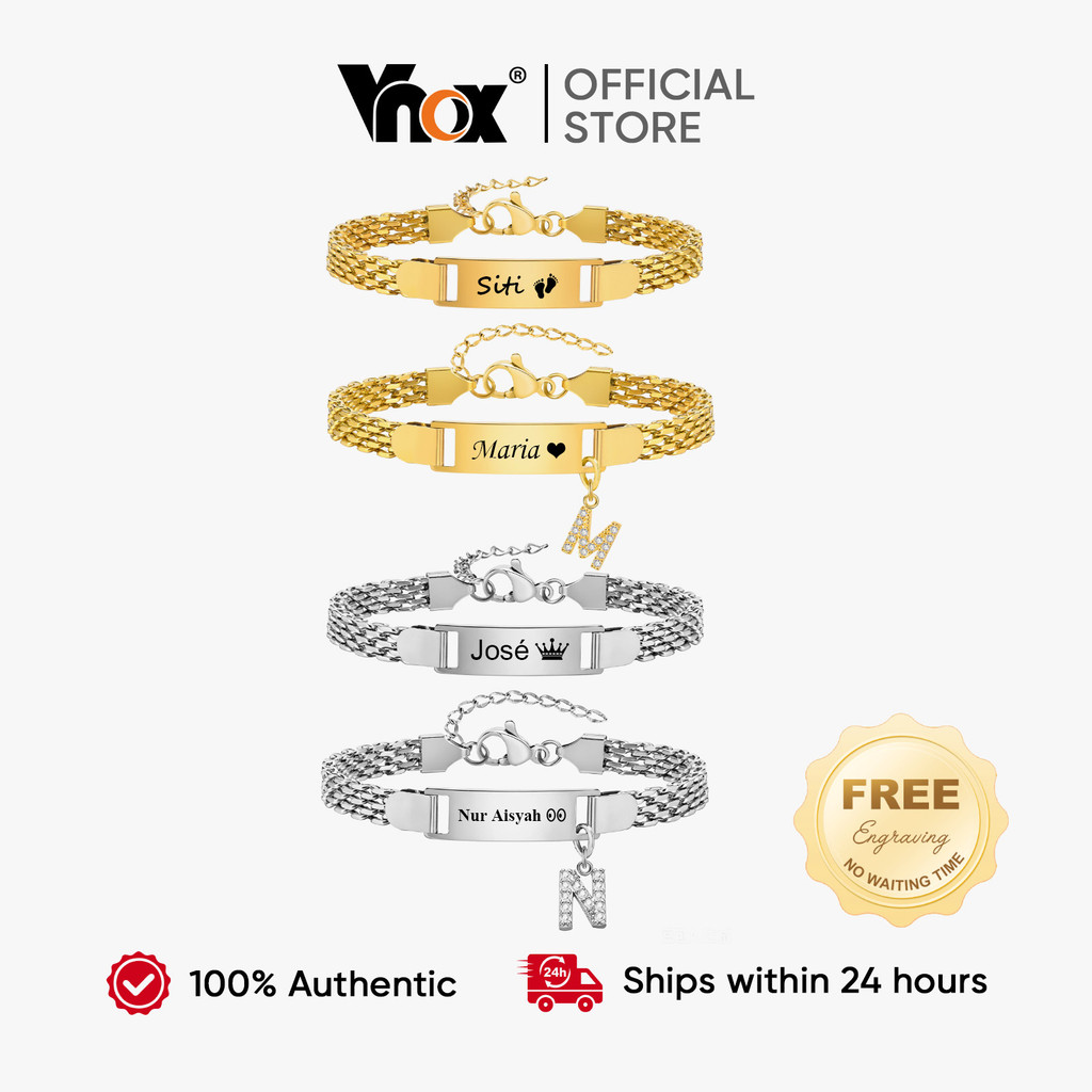 Vnox Pulseira De Barra De Nome Personalizada Gratuita , Presente De Aniversário De Aço Inoxidável Para Bebê , Criança ,
