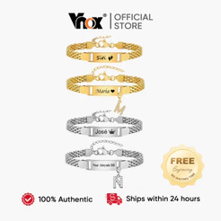 Vnox Pulseira De Barra De Nome Personalizada Gratuita , Presente De Aniversário De Aço Inoxidável Para Bebê , Criança ,
