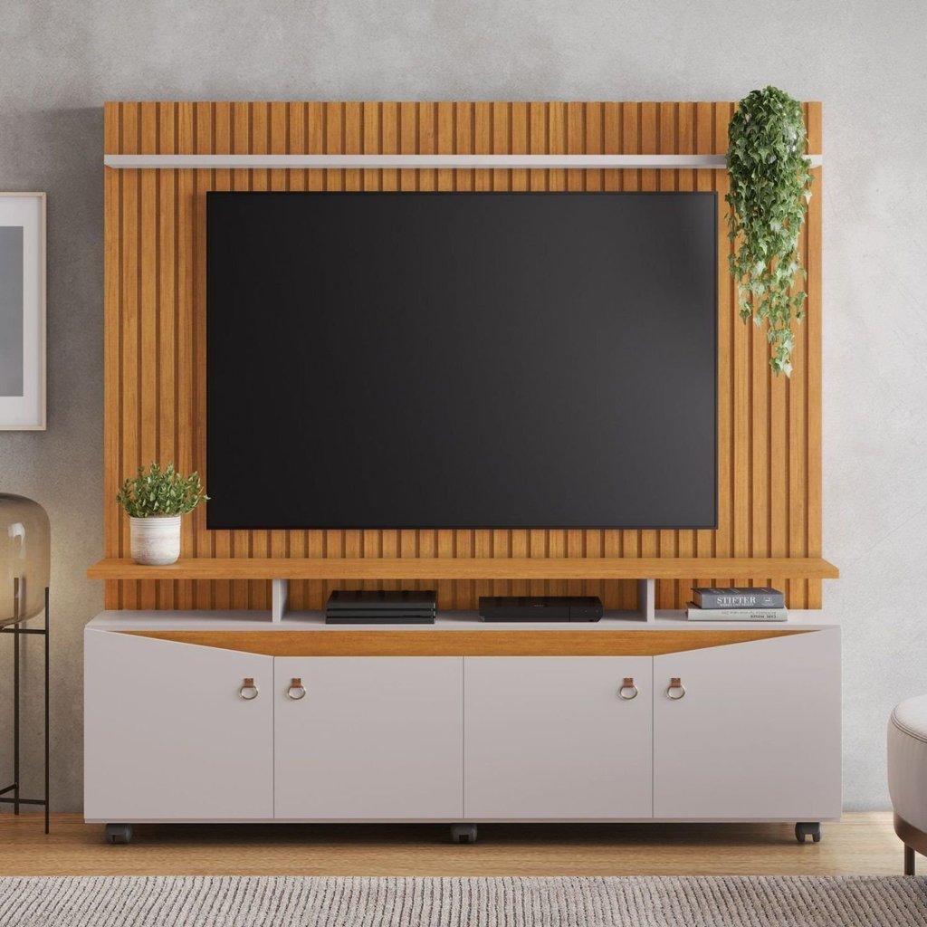 Estante para TV e Home Theater Ripado para TV até 65 Polegadas MDF 169CMX191CM Conceito Candian Amarelo