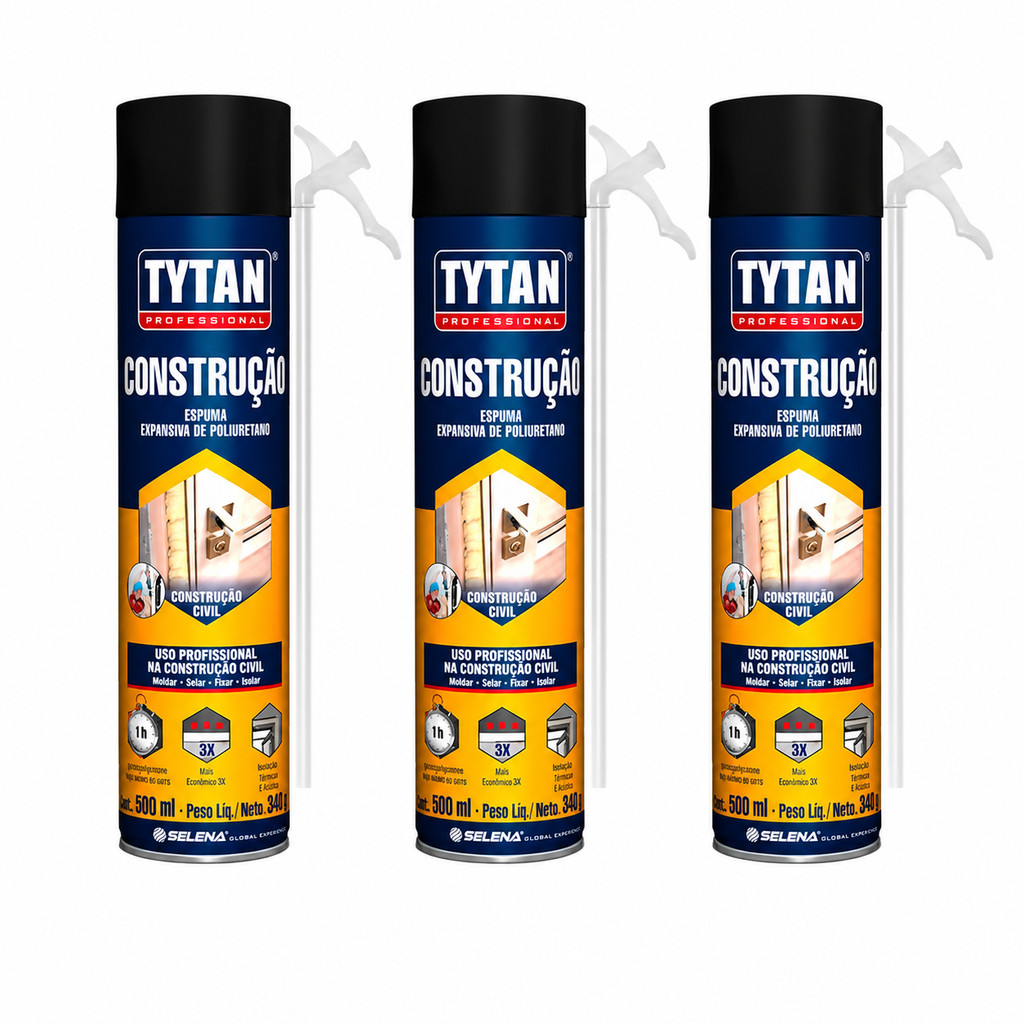 Kit 3 Espuma Expansiva Construção PU 500ml 340gramas - Tytan