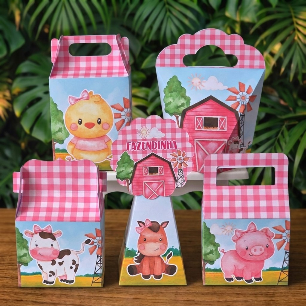 Kit Festa Caixinhas FAZENDINHA MENINA ROSA lembrancinhas personalizadas para aniversario infantil decoração mimos
