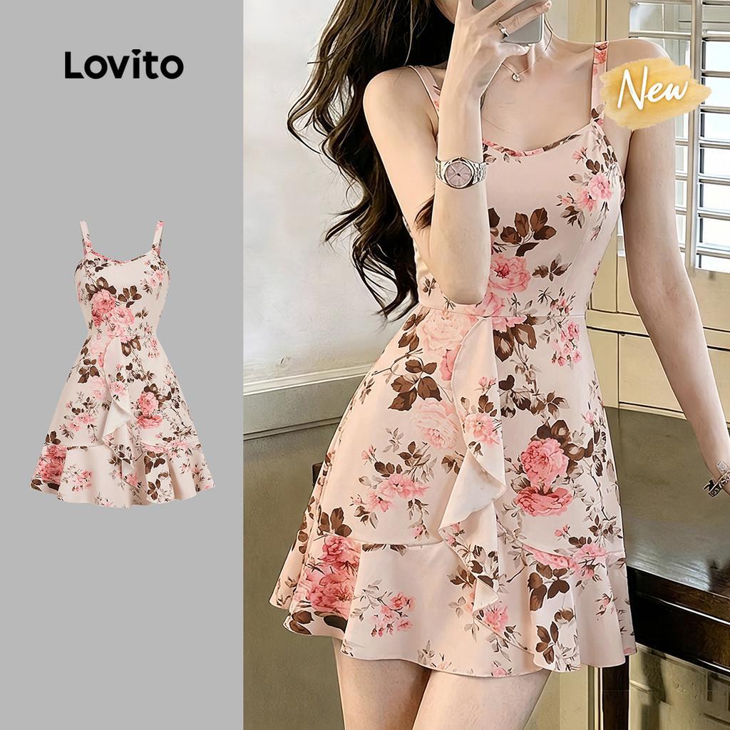 (New Arrival) Lovito Boho Babados Na Barra e Modelagem Assimétrica de Resort Est
