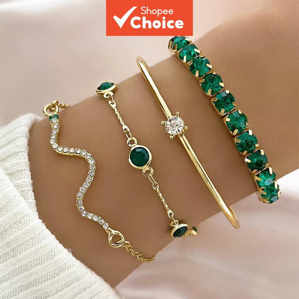 Conjunto de pulseiras de esmeralda sofisticada com design de cobra, ideal para sobreposição