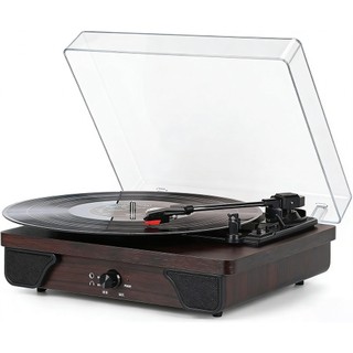 Toca-discos de vinil com alto-falantes, modelo retrô, acionamento por correia, prato giratório com 3 velocidades, reprod