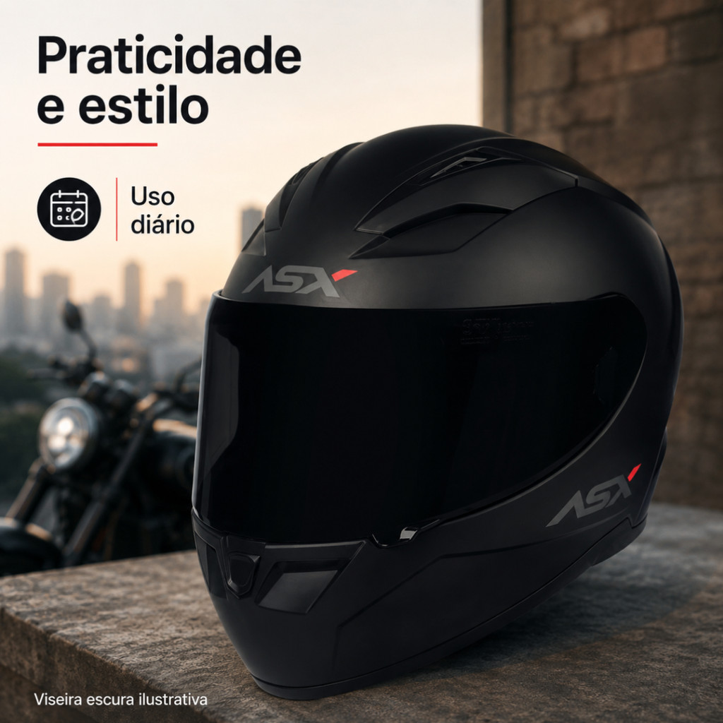 Capacete Moto Fechado Asx City Solid Fosco Preto