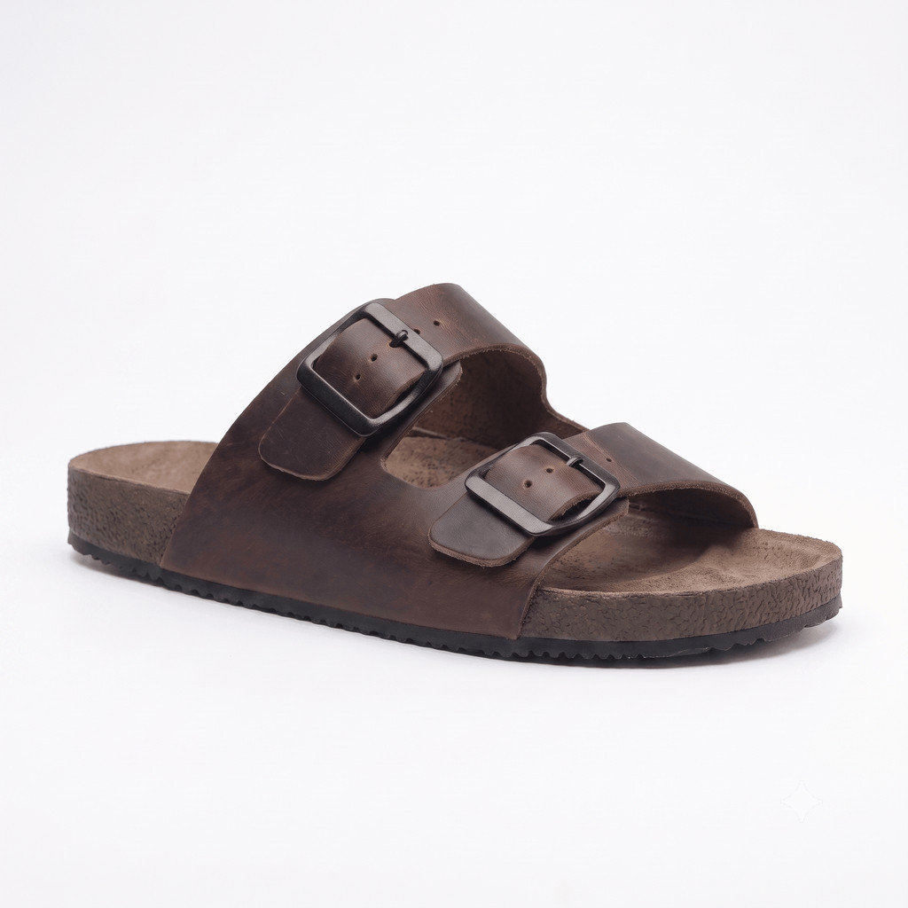 Chinelo Masculino Couro Legitimo Sandalia Papete Casual Fivela Confortável Original