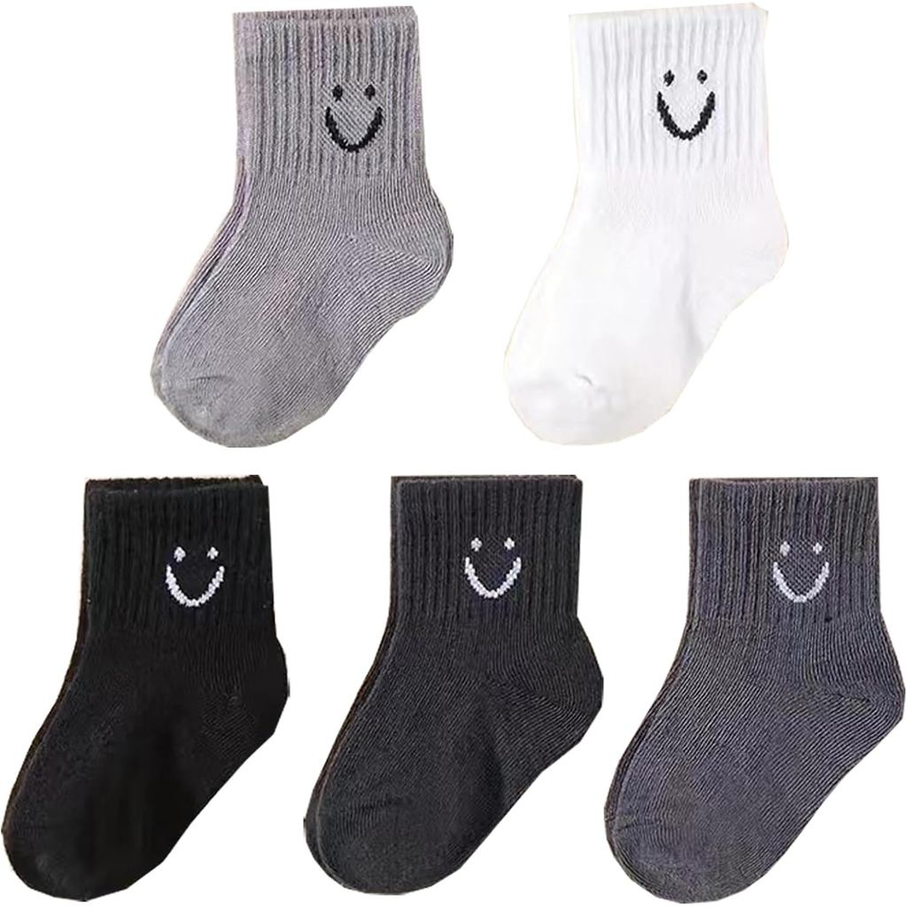 Meias de Cano Curto para Meninos e Meninas, Meias Unissex de Algodão Macio com Estampa de Rosto Feliz, Pacote com 5 9YNE