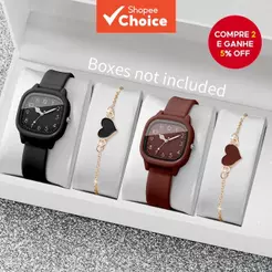 2/4 Pçs Moda Quadrada Relógios Femininos Casual Pulseira De Silicone Relógio De Pulso De Quartzo Com Coração Conjunto Me