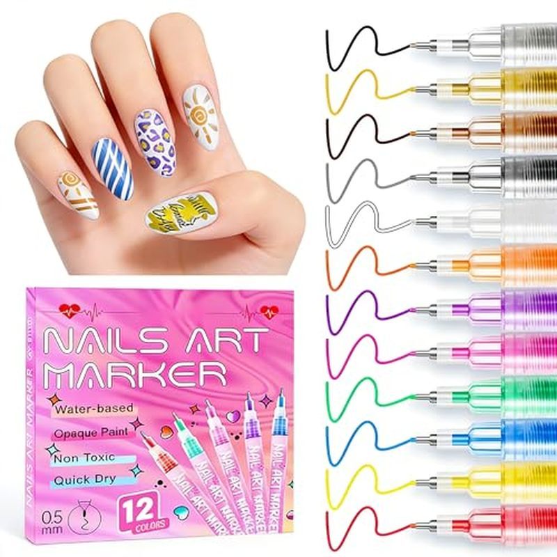Canetas Para Nail Art De 12 Cores , Marcadores De Crianças , De Esmalte De Secagem Rápida , 0.5 mm , Meninas , Mulheres 