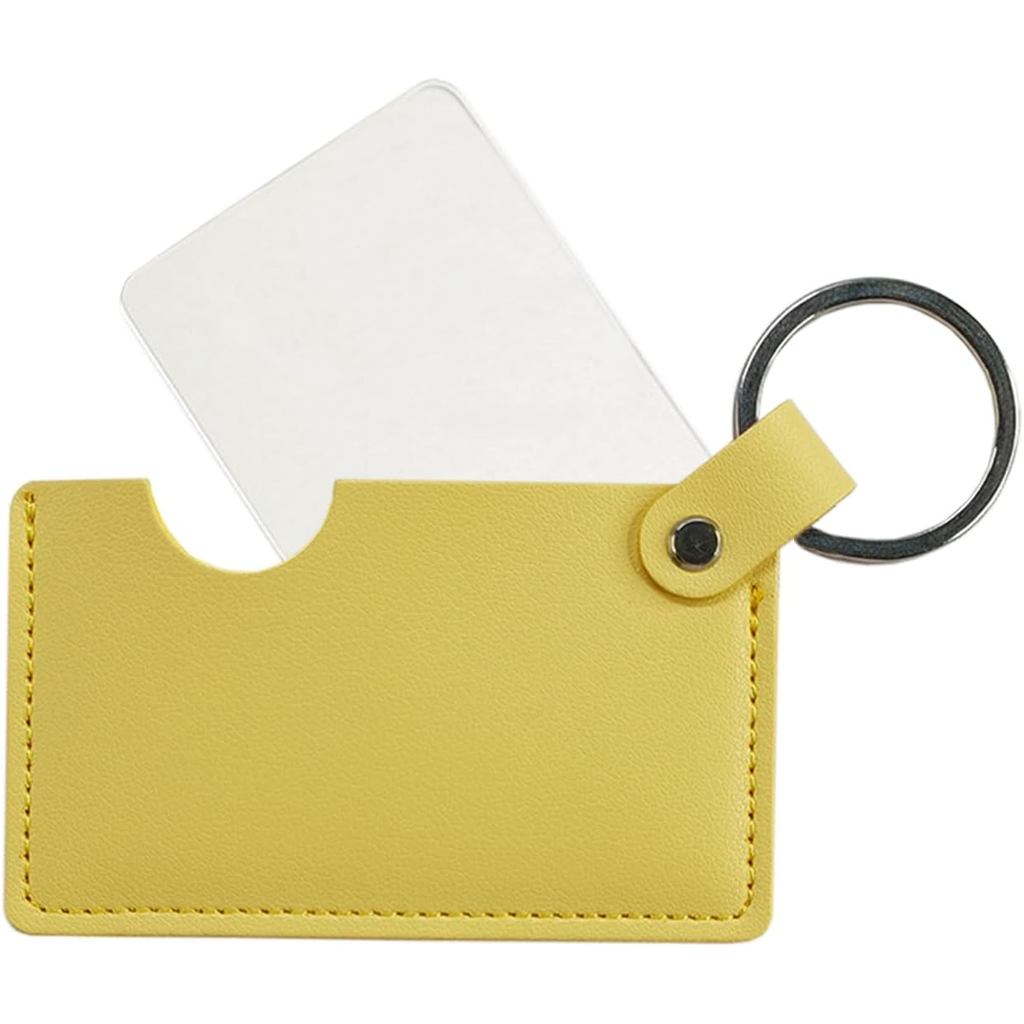 Espelho Compacto de Aço Inoxidável com Chaveiro, Mini Espelho de Maquiagem Portátil para Viagem com Estojo de Couro PU, 
