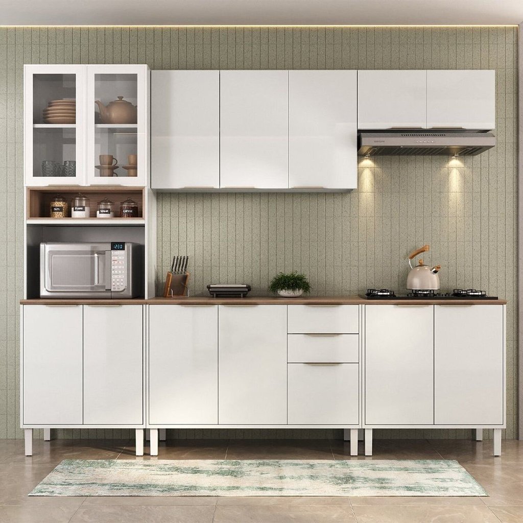 Cozinha Modulada em Aço 5 Peças 14 Portas 2 Gavetas Paneleiro Nicho Forno Renova Itatiaia Branco/Neve Branco