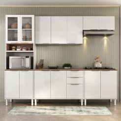 Cozinha Modulada em Aço 5 Peças 14 Portas 2 Gavetas Paneleiro Nicho Forno Renova Itatiaia Branco/Neve Branco