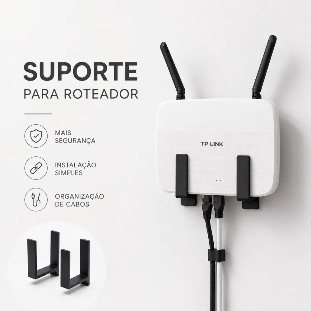 Suporte para Roteador e Modem de Parede Sem Furo com Fita 3M Universal Organizador WiFi Adesivo