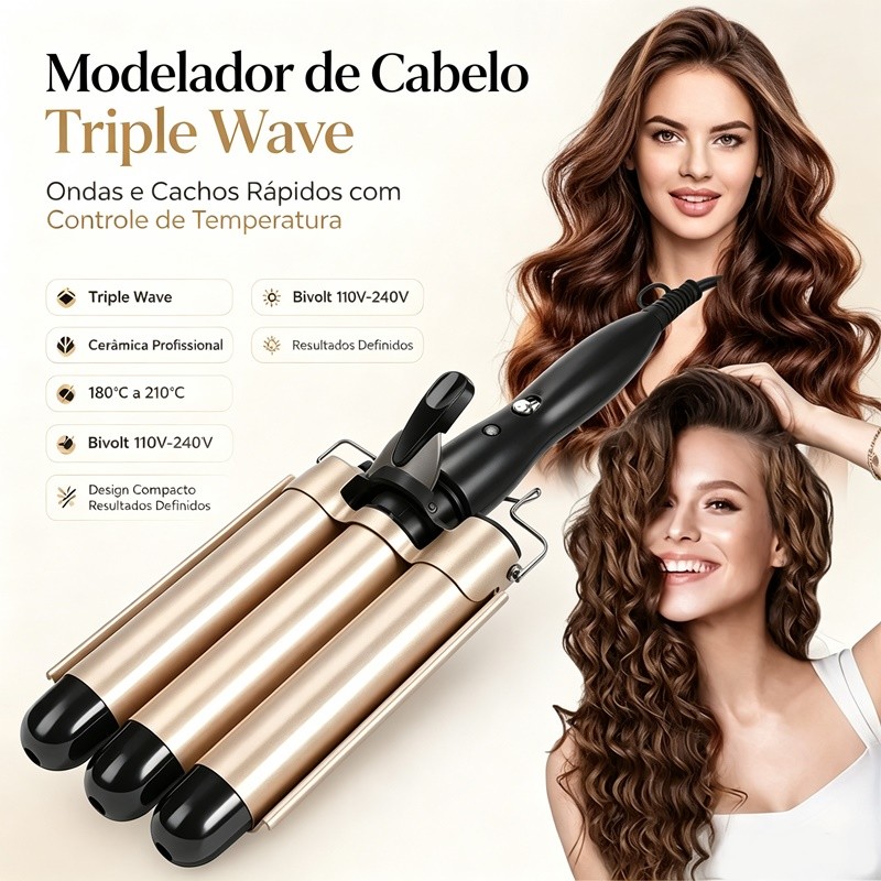 Chapinha Triondas Ondulador Formador Triplo Modelador de-ondas modelador 22cm de diâmetro AIRER.BR