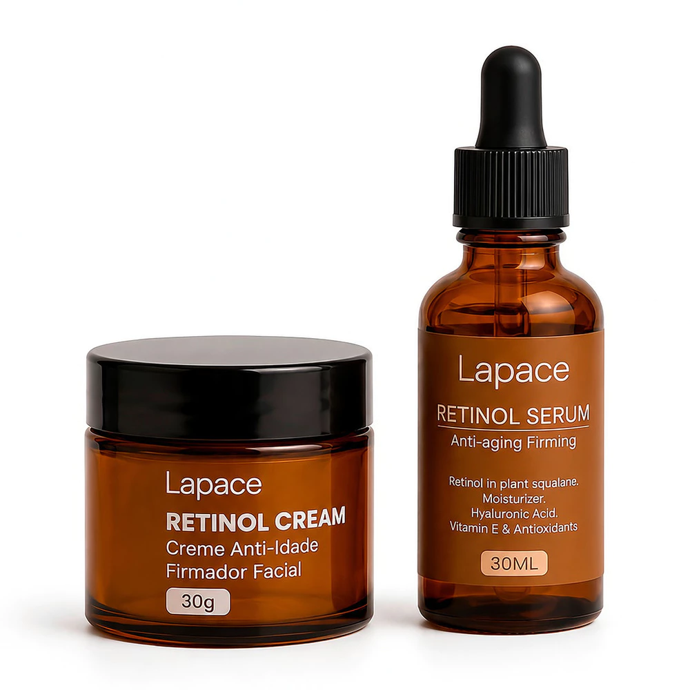 Kit Retinol Anti-Envelhecimento Creme + Sérum Facial Coreano Hidratante Anti-idade para Rosto Firmeza Lapace