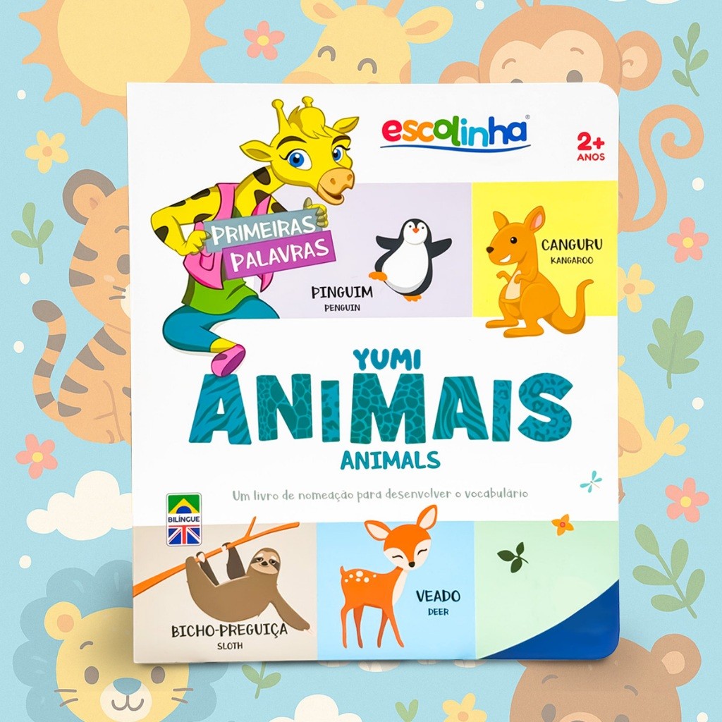 Livro Infantil Bebê Primeiras Palavras Em Inglês E Português Animais Montessori Capa Dura Premium