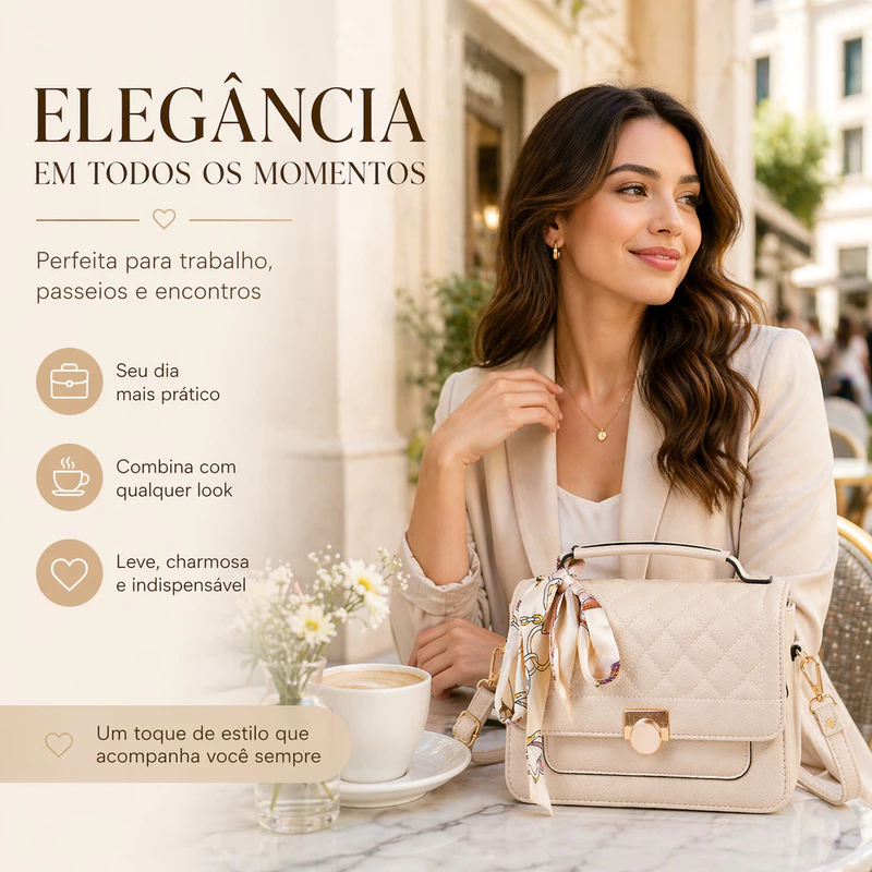 Bolsa Feminina Transversal Média Estruturada com Lenço e Alça Tiracolo — foto 4