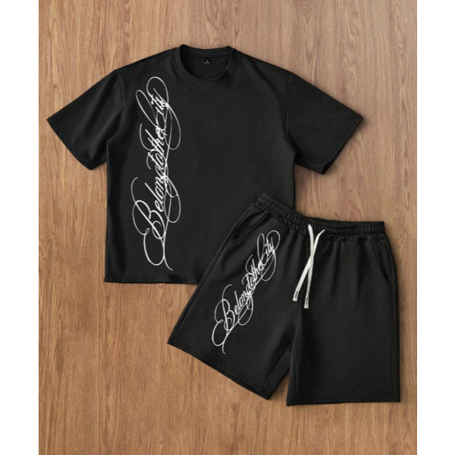 Conjunto Masculino Camiseta + Shorts Streetwear Oversized Premium Casual Academia Verão