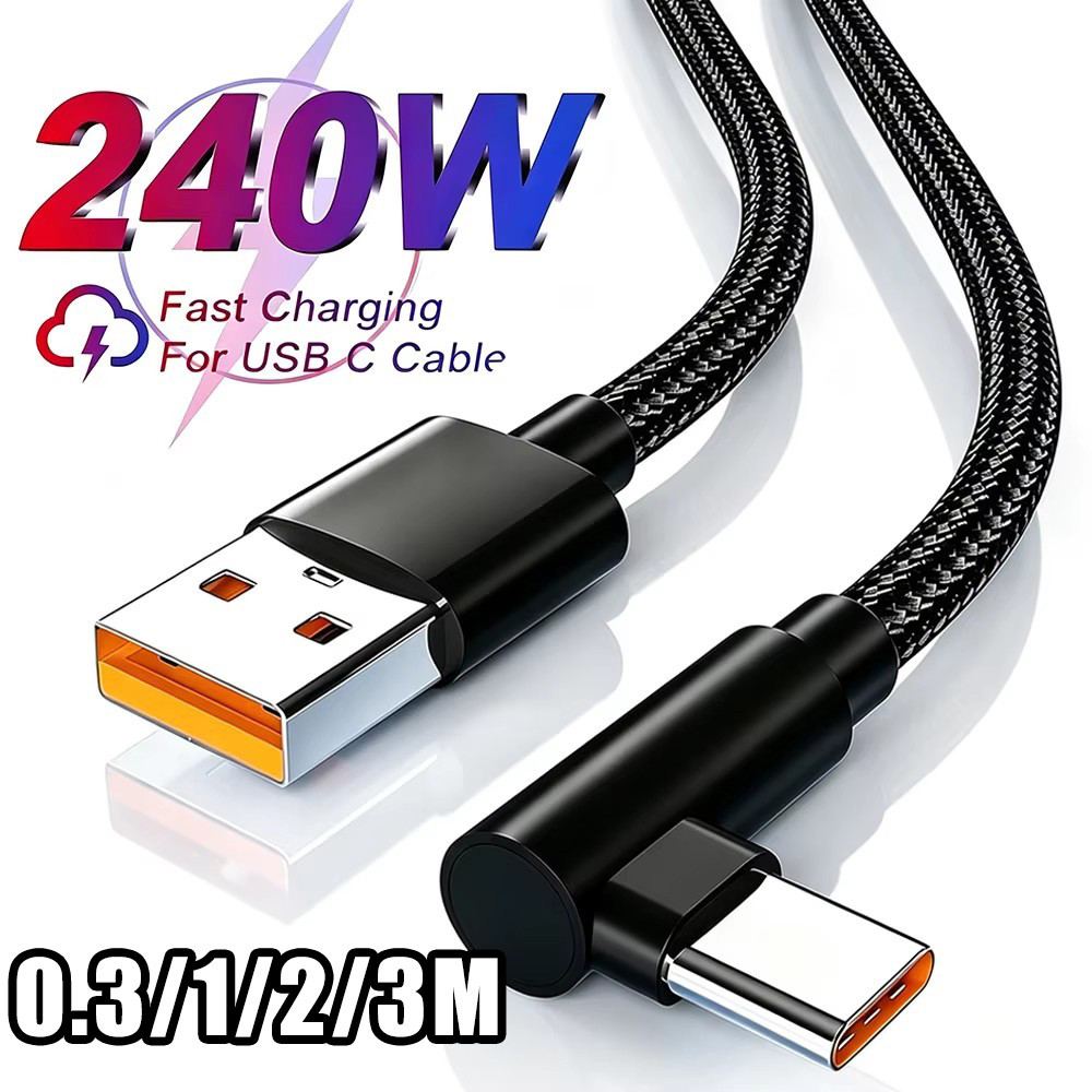 2 Pcs 240 W Carregamento Rápido Ângulo Direito Tipo-C Cabo Nylon Trançado USB De Dados Para Smartphones Samsung Android
