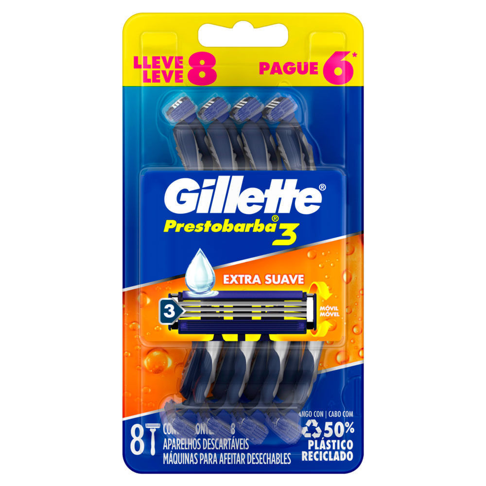 Aparelho de Barbear Descartável Gillette Prestobarba3 Leve 8 Pague 6 Unidades
