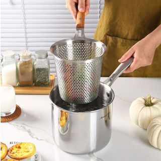 Mesenorot Fritadeira de Aço Inoxidável Doméstica Pequena Fritadeira Aprofundada com Malha de Filtro Fritadeira Pequena c