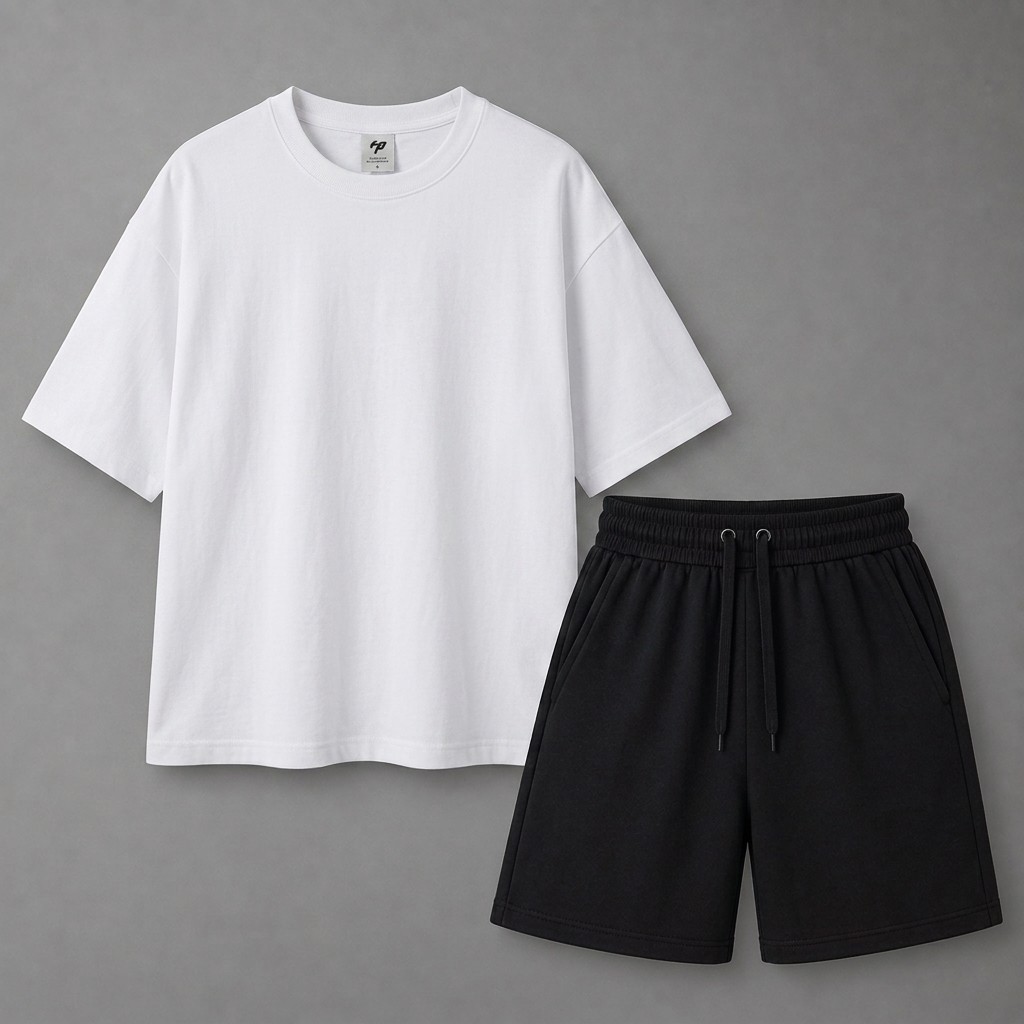 Kit Camisa Oversized com Bermuda Lisa Conjunto Masculino Camiseta Streetwear Over Moda Casual