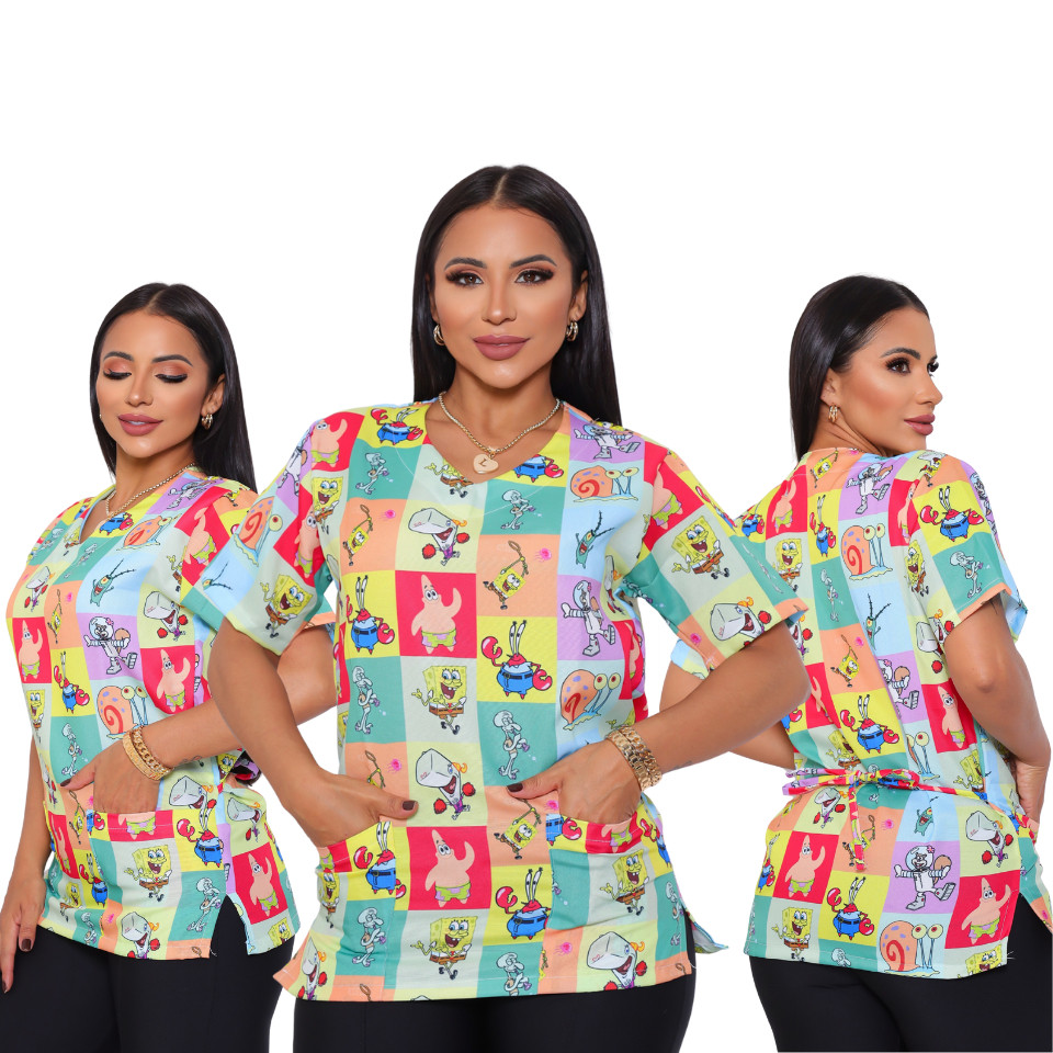 Blusa Bata Hospitalar Oxford Estampado e Liso Ajustável Toque Macio Não Amassa Uniforme de Clinica Hospital oxford