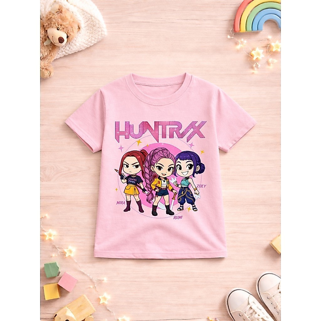 Camiseta Infantil Guerreiras do Kpop Hun trix Blusa Estampada Criança 100% Algodão Menina Menina Fio 30.1 Conforto HYPE
