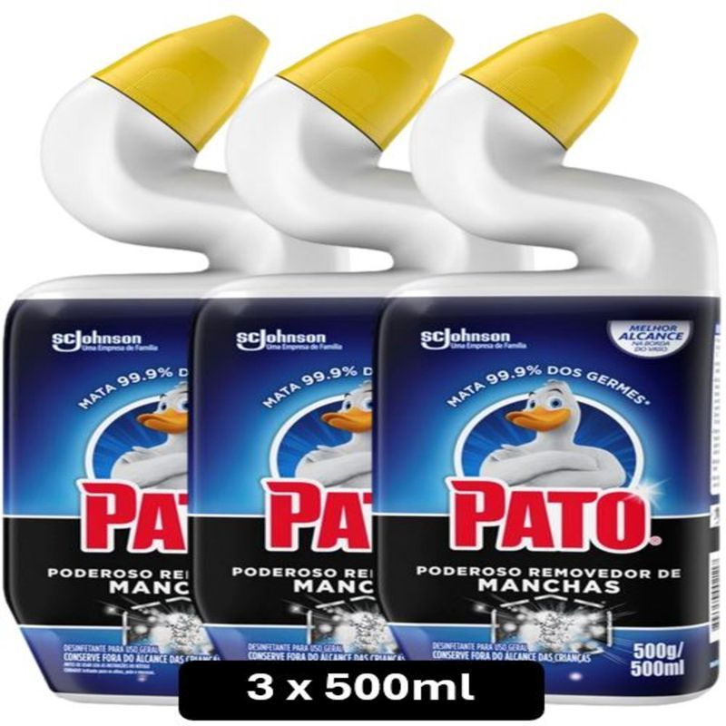 Kit Desinfetante Sanitário Pato Poderoso Removedor de Manchas 500ml – Leve 3 Unidades