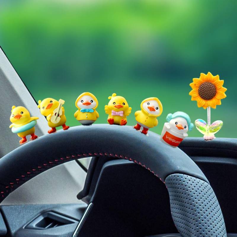 1 Conjunto De Resina Dos Desenhos Animados Pequeno Amarelo Du Modelo Console Central Do Carro Decoração Bonito Ornamento