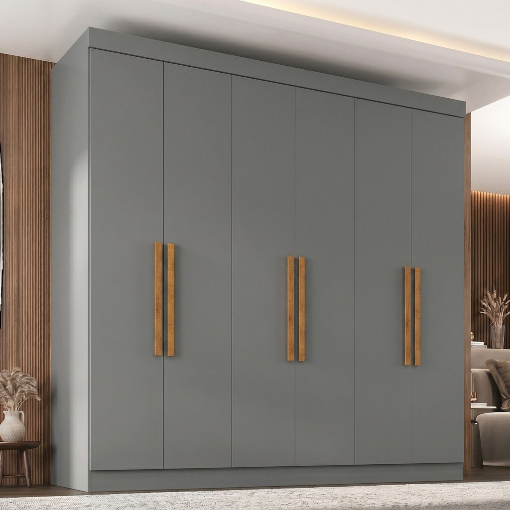 Guarda Roupa Casal Paris 6 Portas 2 Gavetas Paris Espresso Móveis Cinza/Onix Ônix