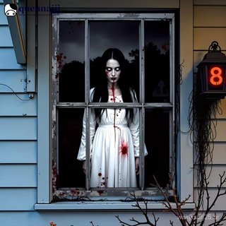 QUENNA 2D Vestido Branco Assustador Fantasma Poliéster Janela Banner Feliz Dia Das Bruxas Interior Ao Ar Livre Decoração