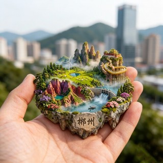 [Estilo em relevo Hengzhou] Hunan Cultural Criativo Metal Geladeira Adesivos Cidade Marco Lembranças Turísticas Ímãs Lem