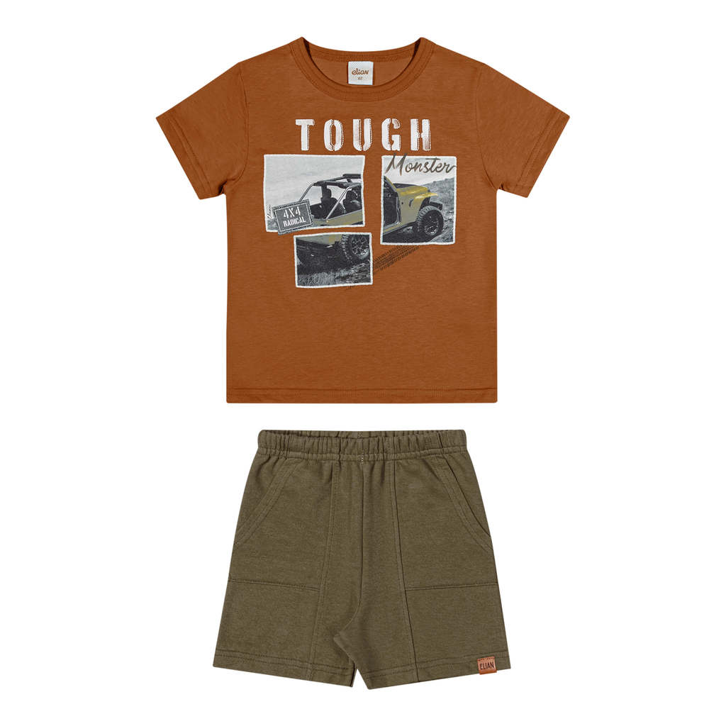 Conjunto Curto Infantil Menino Jipeiro Elian Marrom