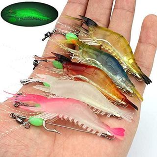 Conjunto 5 Iscas Luminosas De Pesca De Camarão Com Contas Giratórias De Anzol Silicone Artificial Isca Brilhante Robalo