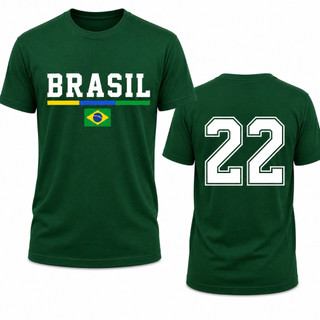 Camiseta Brasil Número 22 Unissex Em Algodão Confortável Com Estampa Frontal Brasil E Número Nas Costas Envio Rápido