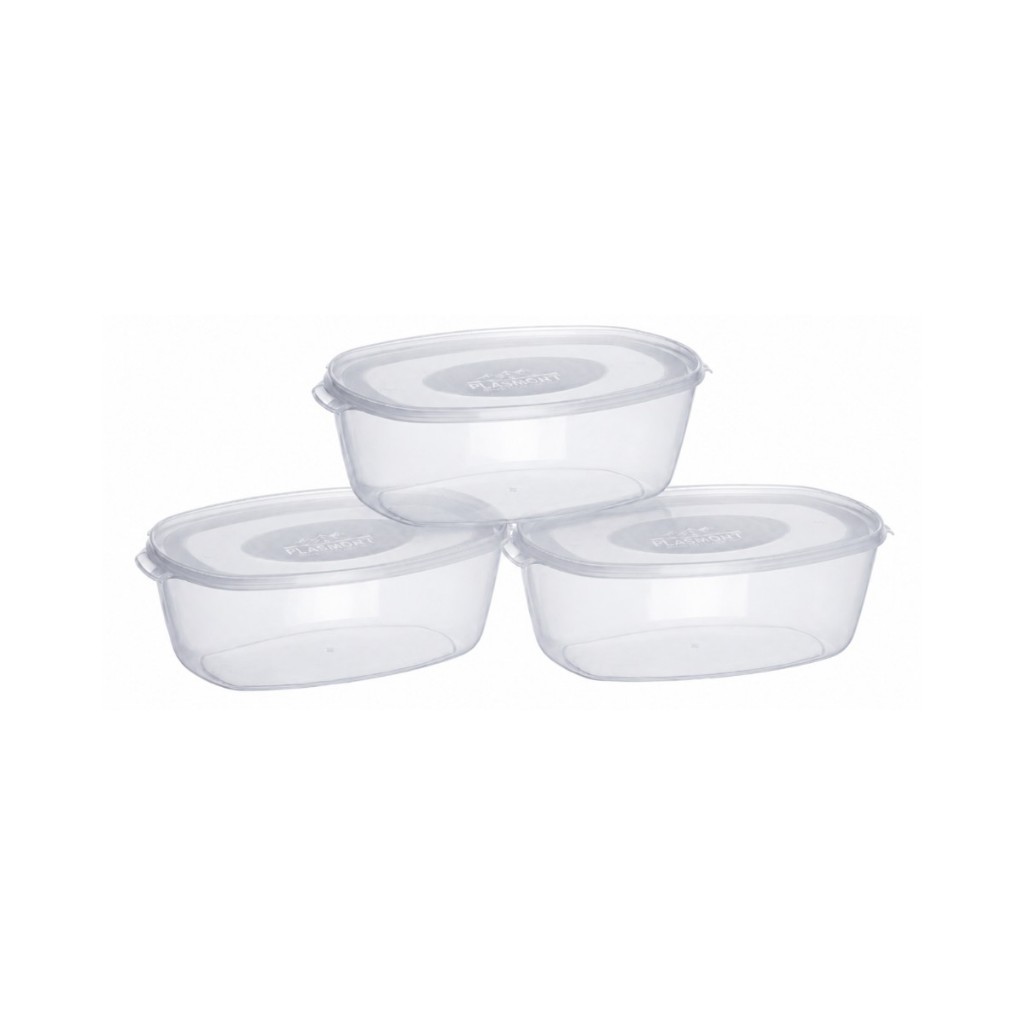 Kit 3 Potes Ovais Plástico Transparente 4 Litros Cozinha Mantimentos Alimentos Geladeira