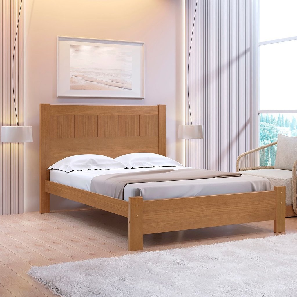 Cama Casal Premium 100% MDF Marrom/Cinamomo Cinamomo