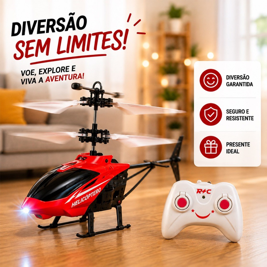 Helicóptero Controle Remoto Infantil Recarregável USB Com Luz LED Brinquedo Voador Para Crianças
