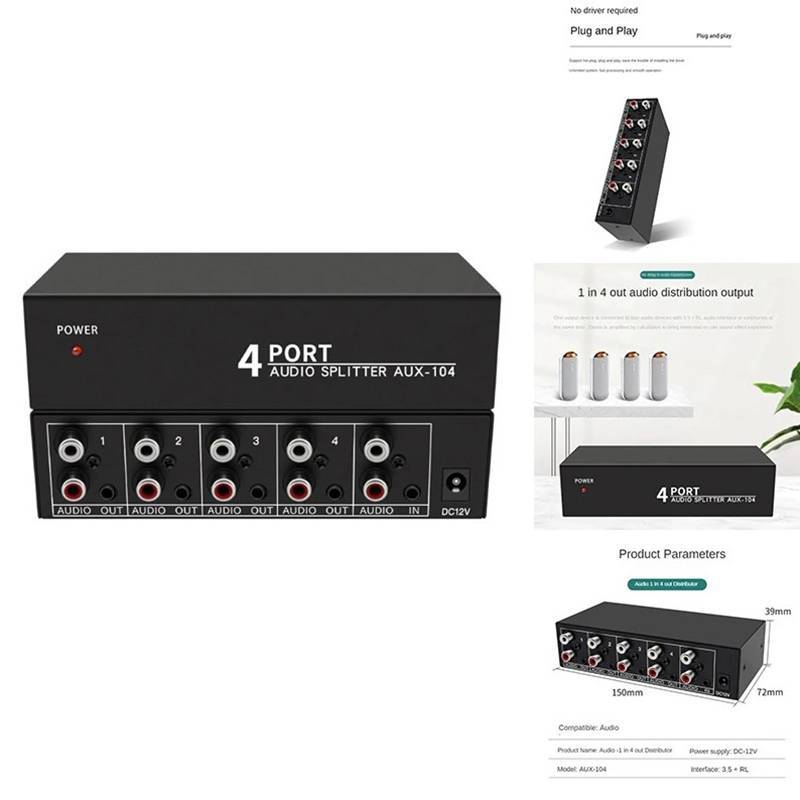 ADS RCA Aux Audio Switcher 4 Em 1 Out Seletor De Áudio Estéreo 4X1 3.5mm L/R Caixa De Interruptor Analógico , B BR