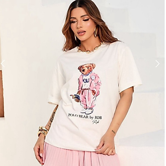 [Camiseta Premium em Algodão Puro]LA  Camiseta Feminina Estampa Polo Bear Algodão Premium Conforto e Estilo Casual